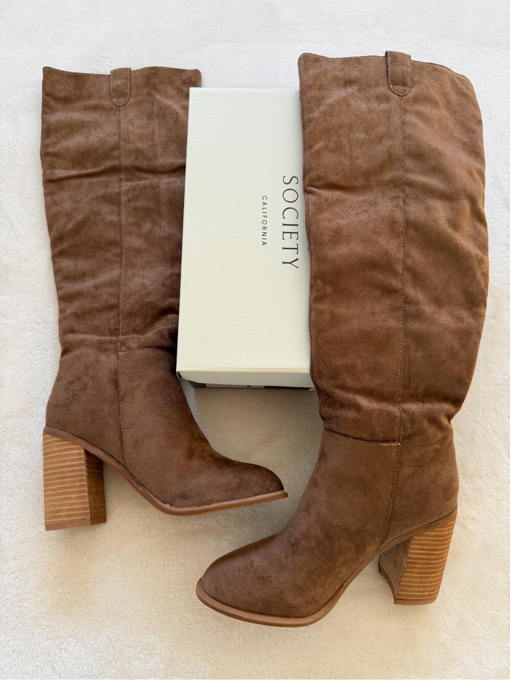 Oasis Society Knee high Brown Suede Block Heel Boots